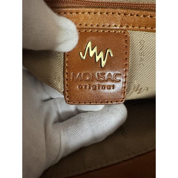 Monsac Satchel Bag Womens Brown Croc Embossed Leather Top Handle Purse Tote Zip - Picture 12 of 12